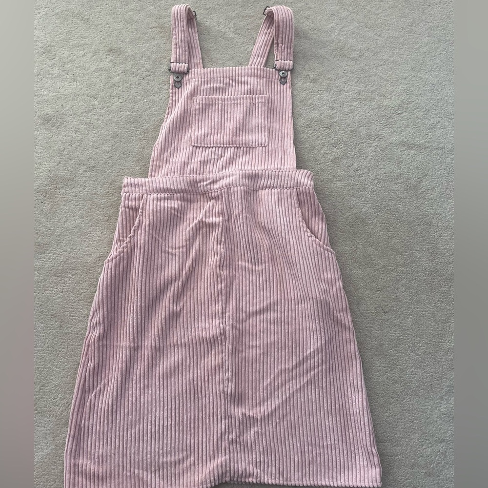 Pink corduroy overall dress